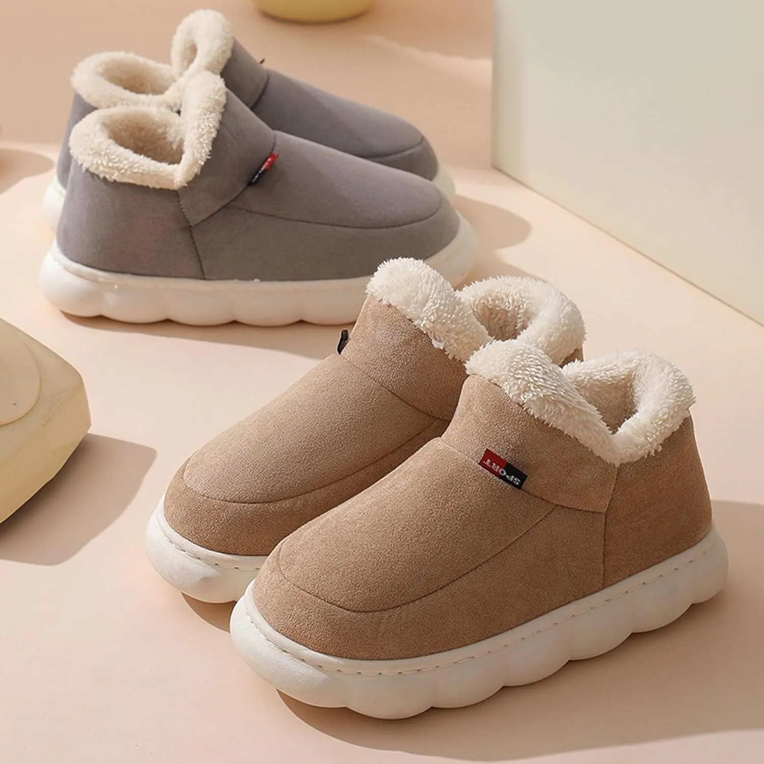 Slippers for Girls, Winter Fuzzy Thickened For Non-Slip Warm Indoor Outdoor House Shoes Anti-Slip Sole Booties