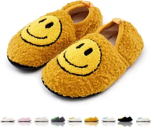 Smile Face Slippers Kids Fuzzy Indoor House Slippers Toddler Home Cozy Socks Cute Face Non-Slip Rubber Sole Warm Shoes Cartoon Soft For Boys Girls