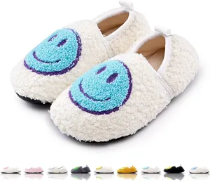 Smile Face Slippers Kids Fuzzy Indoor House Slippers Toddler Home Cozy Socks Cute Face Non-Slip Rubber Sole Warm Shoes Cartoon Soft For Boys Girls