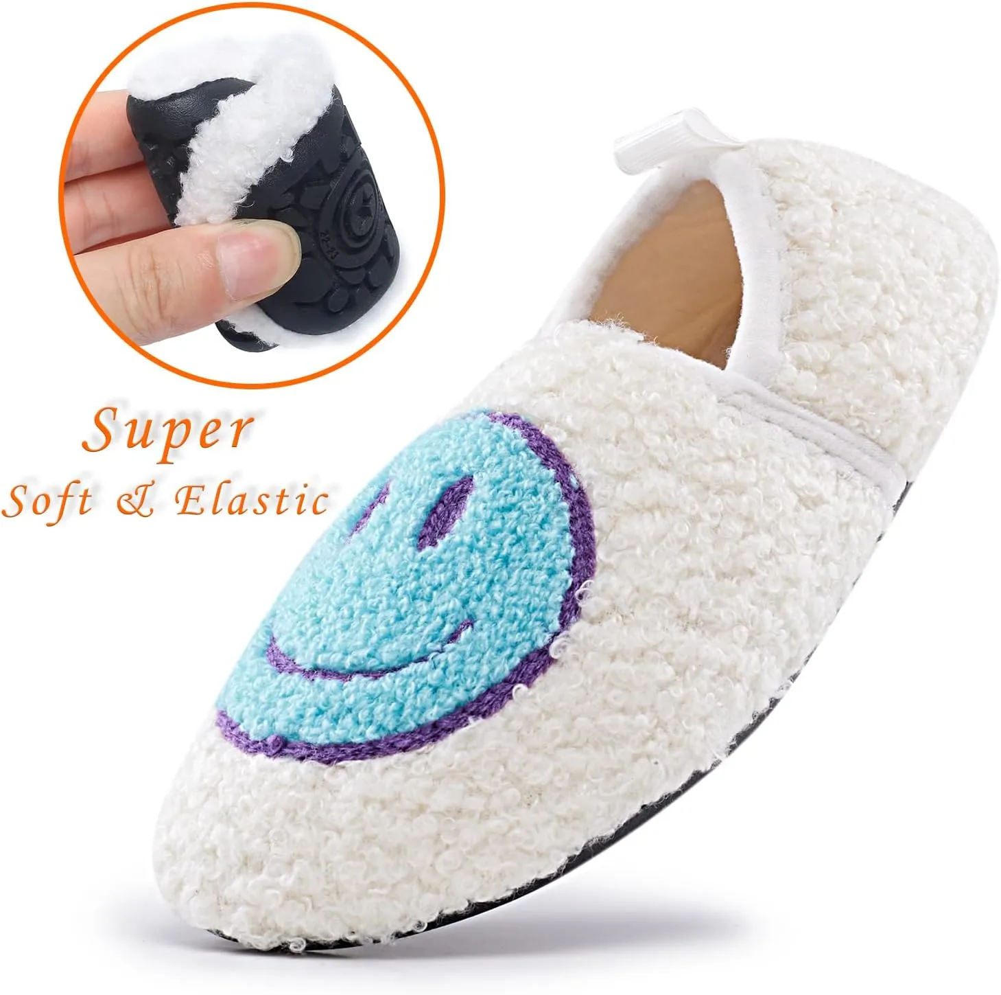 Smile Face Slippers Kids Fuzzy Indoor House Slippers Toddler Home Cozy Socks Cute Face Non-Slip Rubber Sole Warm Shoes Cartoon Soft For Boys Girls