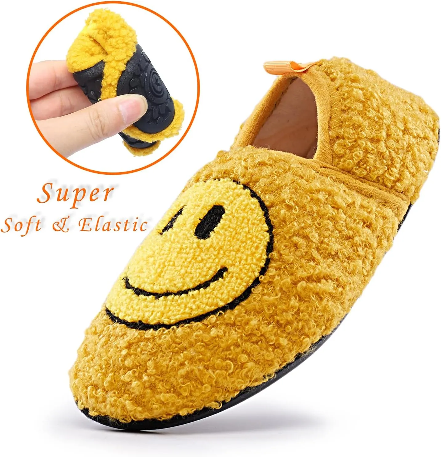 Smile Face Slippers Kids Fuzzy Indoor House Slippers Toddler Home Cozy Socks Cute Face Non-Slip Rubber Sole Warm Shoes Cartoon Soft For Boys Girls