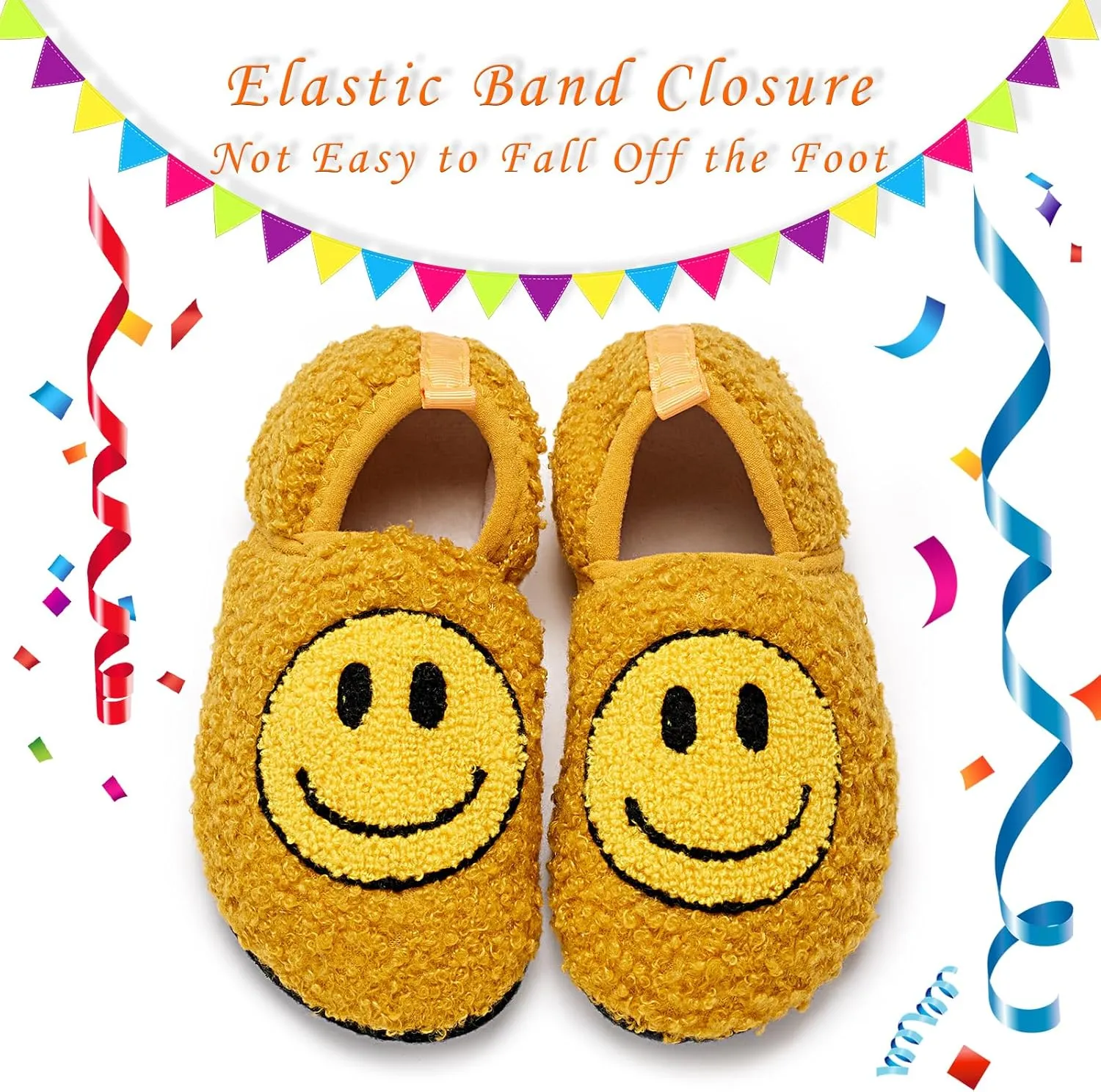 Smile Face Slippers Kids Fuzzy Indoor House Slippers Toddler Home Cozy Socks Cute Face Non-Slip Rubber Sole Warm Shoes Cartoon Soft For Boys Girls