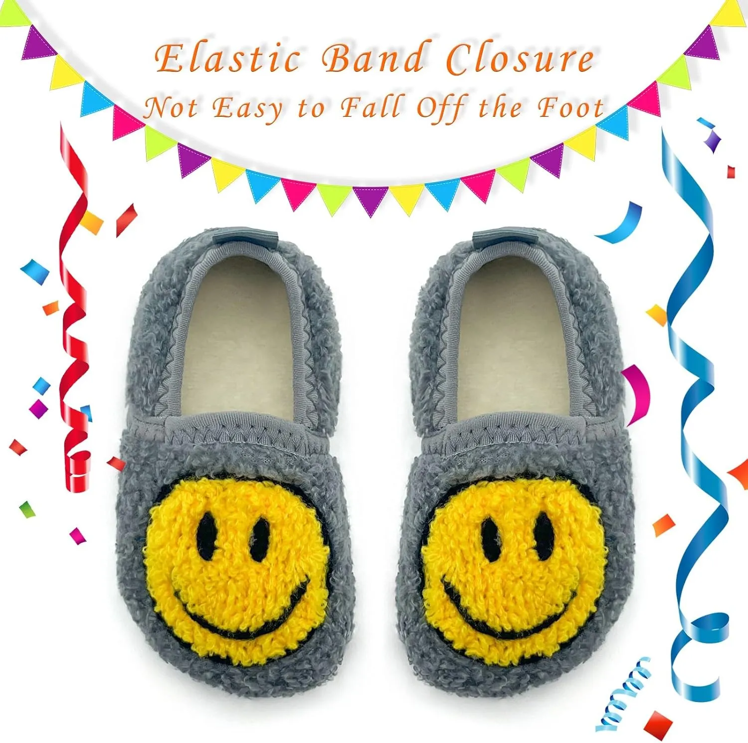 Smile Face Slippers Kids Fuzzy Indoor House Slippers Toddler Home Cozy Socks Cute Face Non-Slip Rubber Sole Warm Shoes Cartoon Soft For Boys Girls