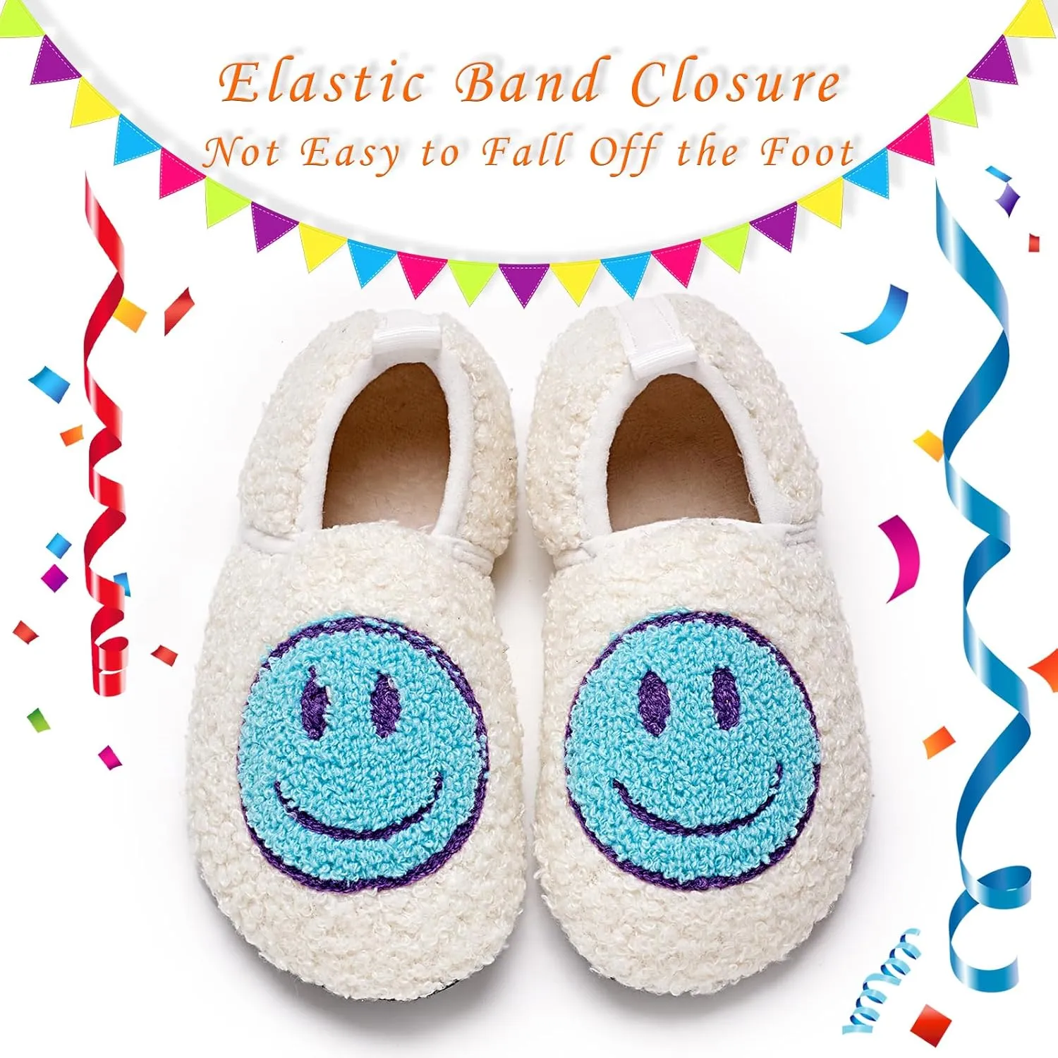 Smile Face Slippers Kids Fuzzy Indoor House Slippers Toddler Home Cozy Socks Cute Face Non-Slip Rubber Sole Warm Shoes Cartoon Soft For Boys Girls