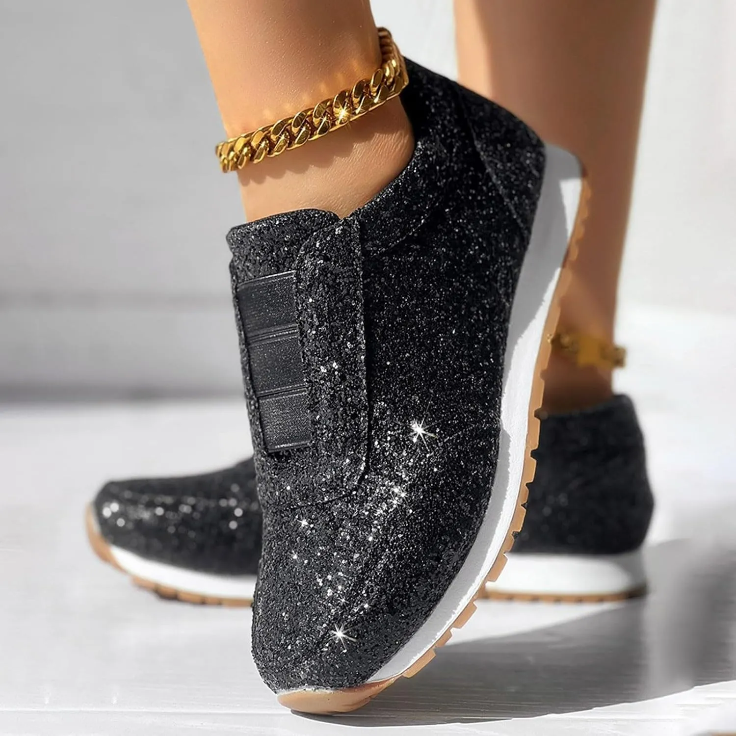 Sparkly Tennis Shoes for Women 2025 Trendy Gold Rhinestone Sneakers Rhinestone Glitter Casual Shoes Orthopedic Walking Shoes