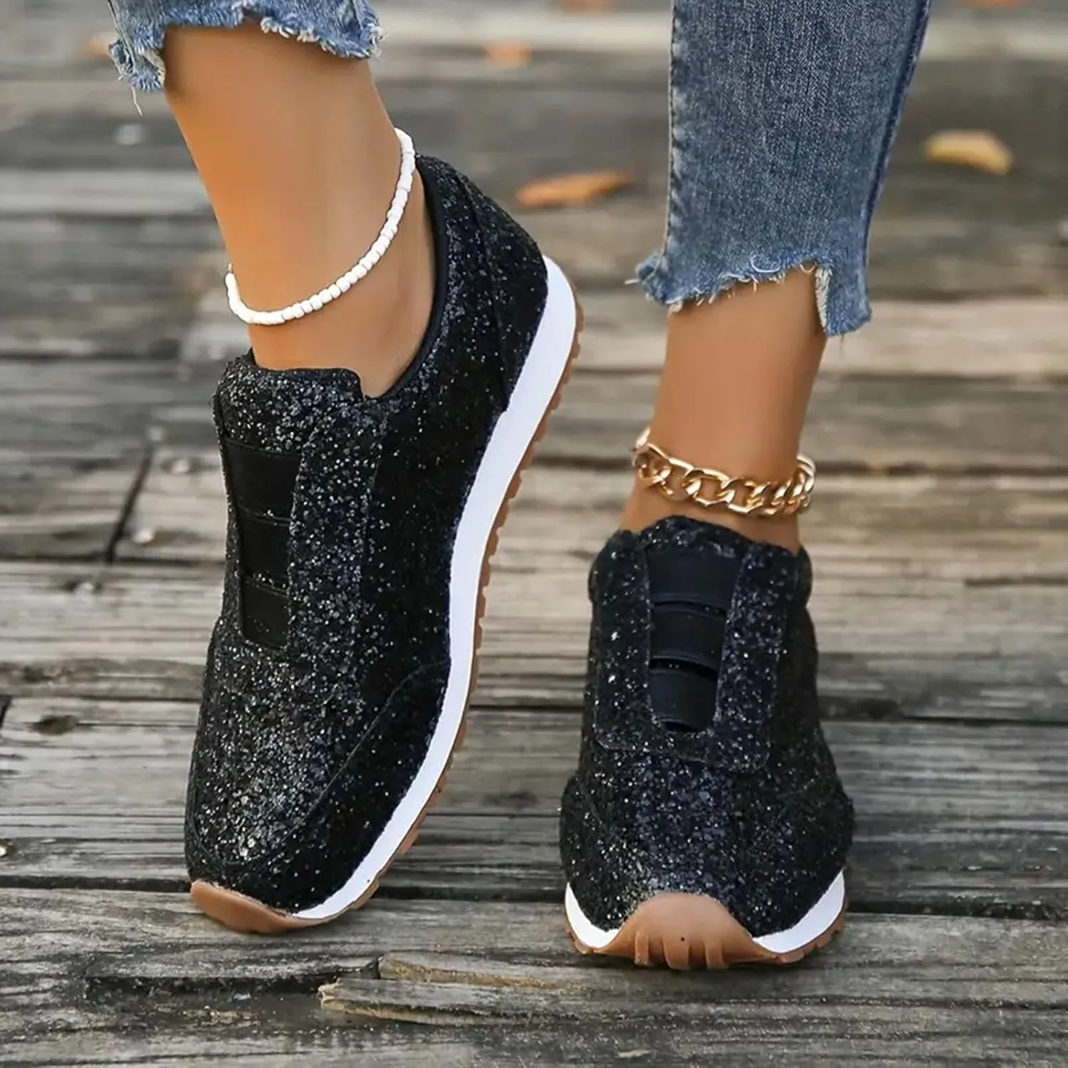 Sparkly Tennis Shoes for Women 2025 Trendy Gold Rhinestone Sneakers Rhinestone Glitter Casual Shoes Orthopedic Walking Shoes