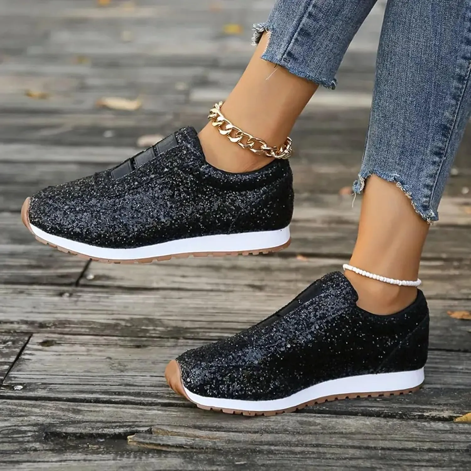 Sparkly Tennis Shoes for Women 2025 Trendy Gold Rhinestone Sneakers Rhinestone Glitter Casual Shoes Orthopedic Walking Shoes
