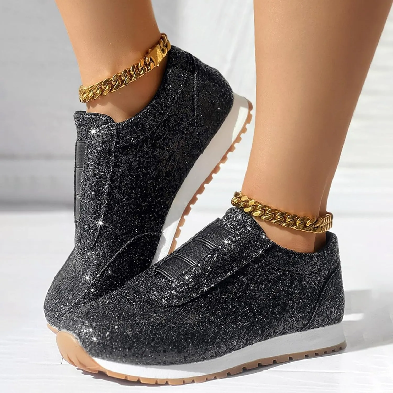 Sparkly Tennis Shoes for Women 2025 Trendy Gold Rhinestone Sneakers Rhinestone Glitter Casual Shoes Orthopedic Walking Shoes
