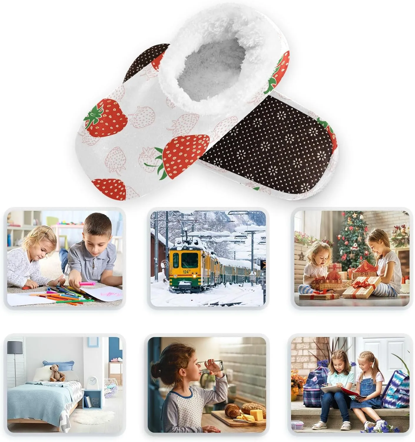 Strawberry Boys Girls House Slippers Cute Kids toddler Home Shoes Winter Indoor shoes XS