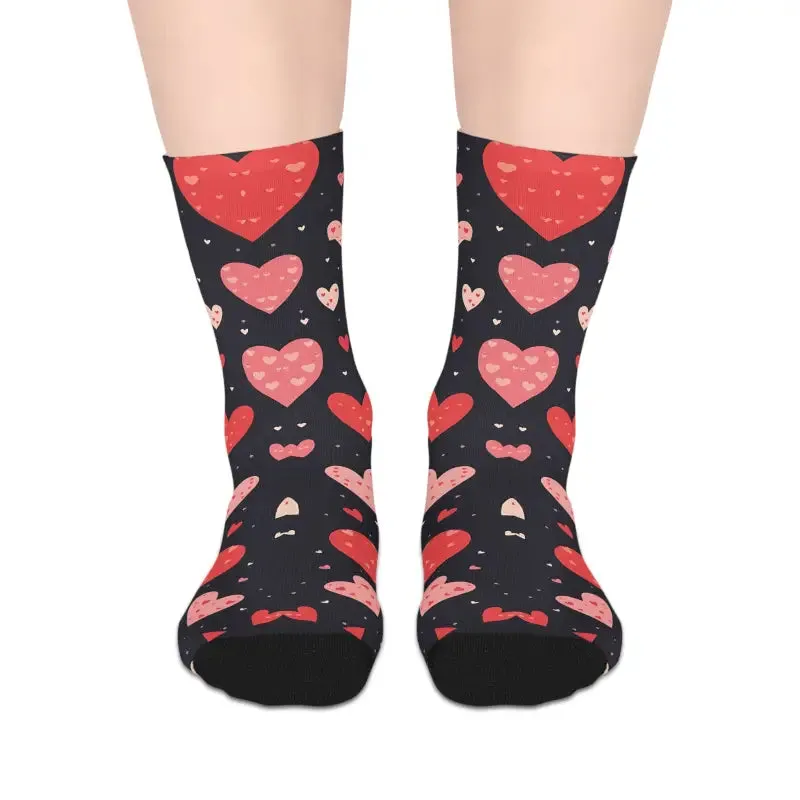 Stylish Red Hearts Midlength Socks