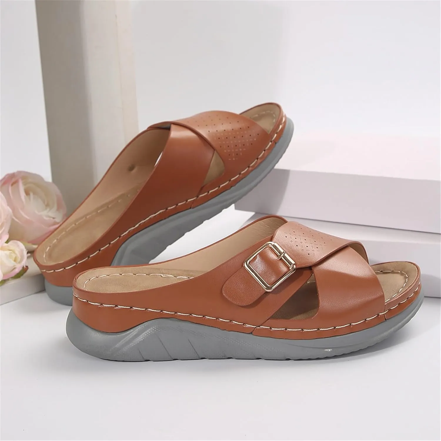 Summer Sandals for Women 2025 Wide Width Orthopedic Sandal Arch Support Walking Beach Boho Platform Slides