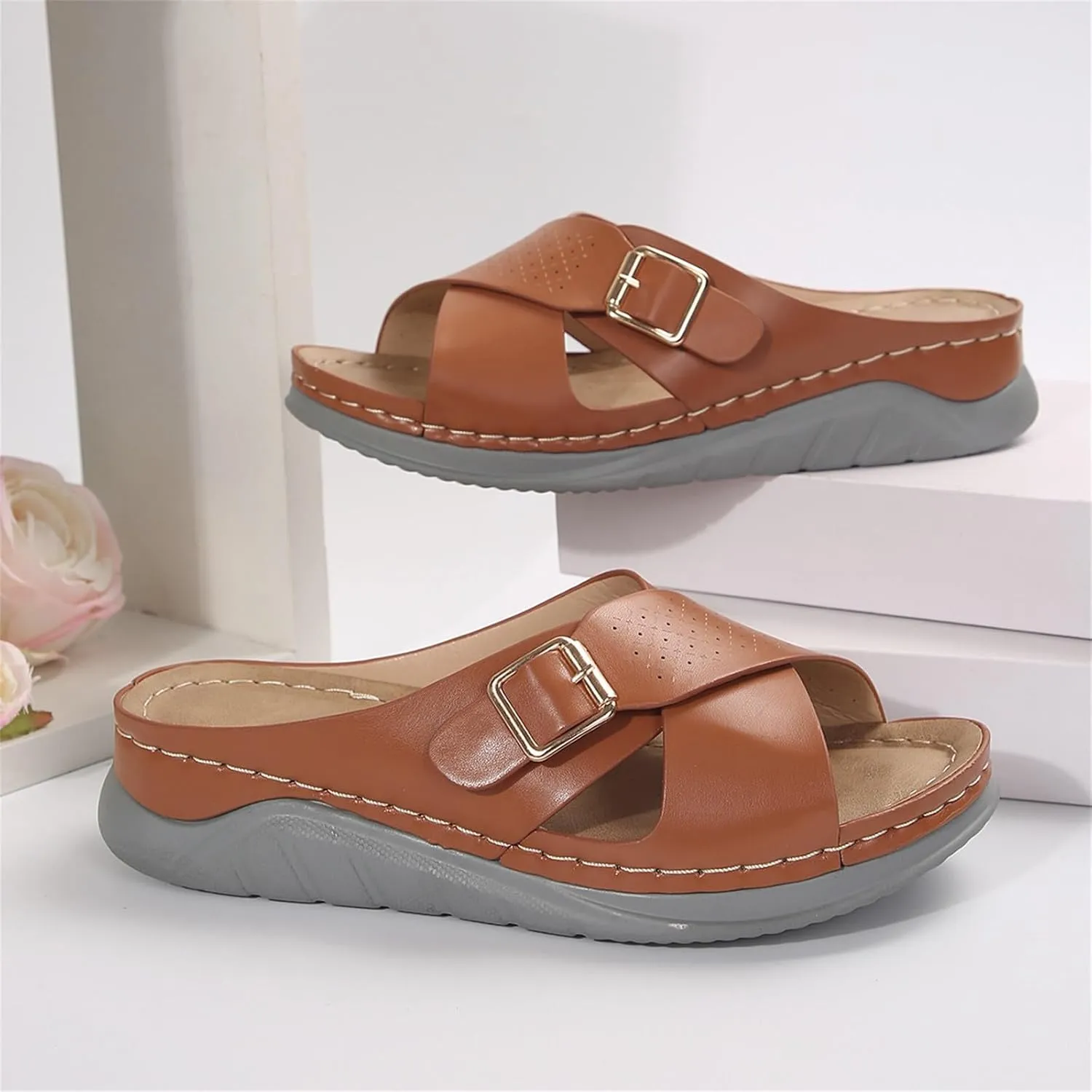 Summer Sandals for Women 2025 Wide Width Orthopedic Sandal Arch Support Walking Beach Boho Platform Slides
