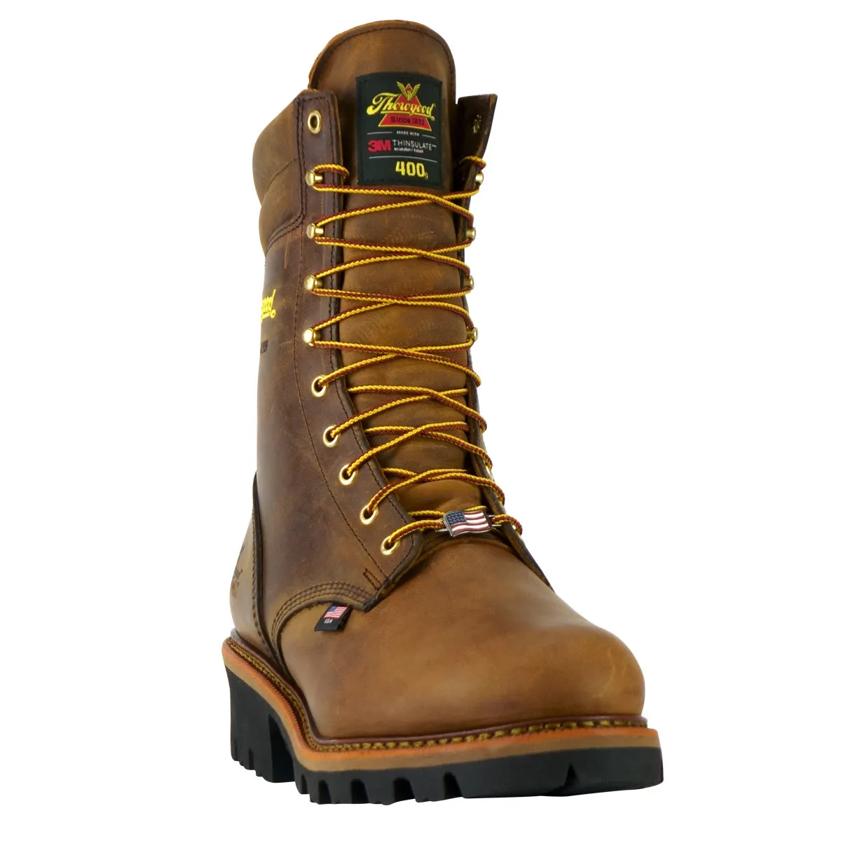 Thorogood Boots 804-3554 9" Logger Made in USA Steel Toe Waterproof Insulated