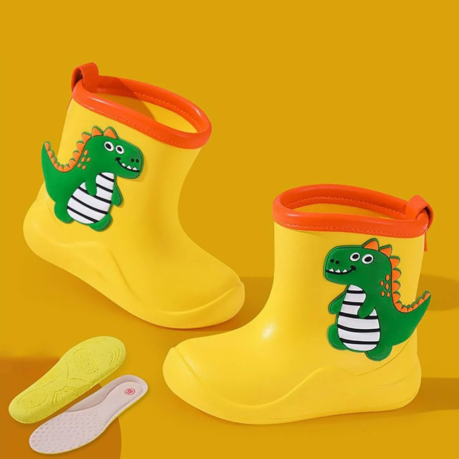 Toddler Baby Dinosaur Rain Boots Soft Rubber Non Slip Lightweight Slip On aterproof Rain Shoes Youth Boys Boots Size 8