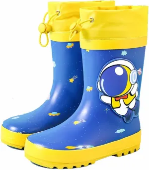 Toddler Boys Girls Cartoon Astronaut Rain Boots Adjustable Non Slip Outdoor Rain Boots Waterproof Mud Boots