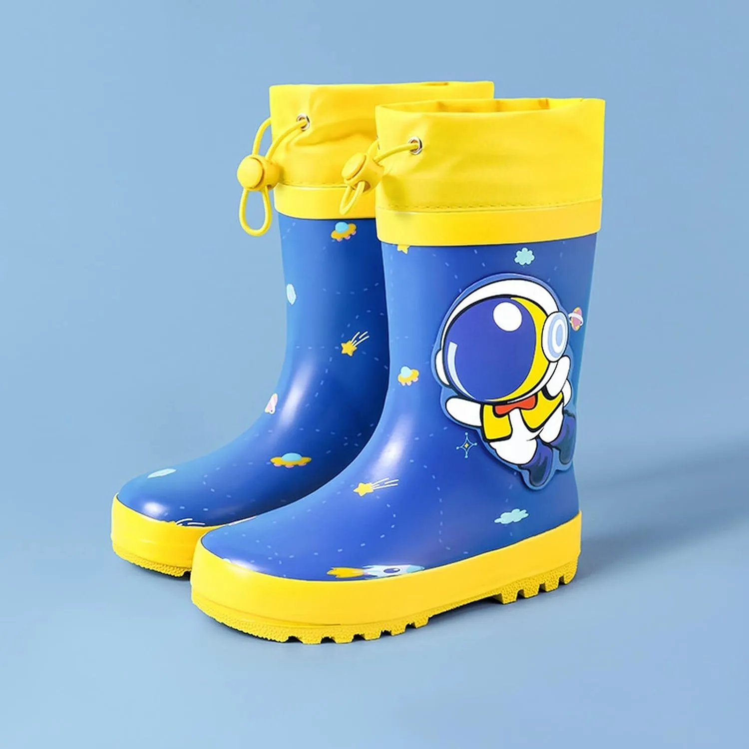 Toddler Boys Girls Cartoon Astronaut Rain Boots Adjustable Non Slip Outdoor Rain Boots Waterproof Mud Boots
