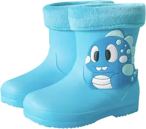 Toddler Boys Girls Dinosaur Rainboots with Fleece Lining Kids Lightweight Waterproof Rubber Mud Boots Winter