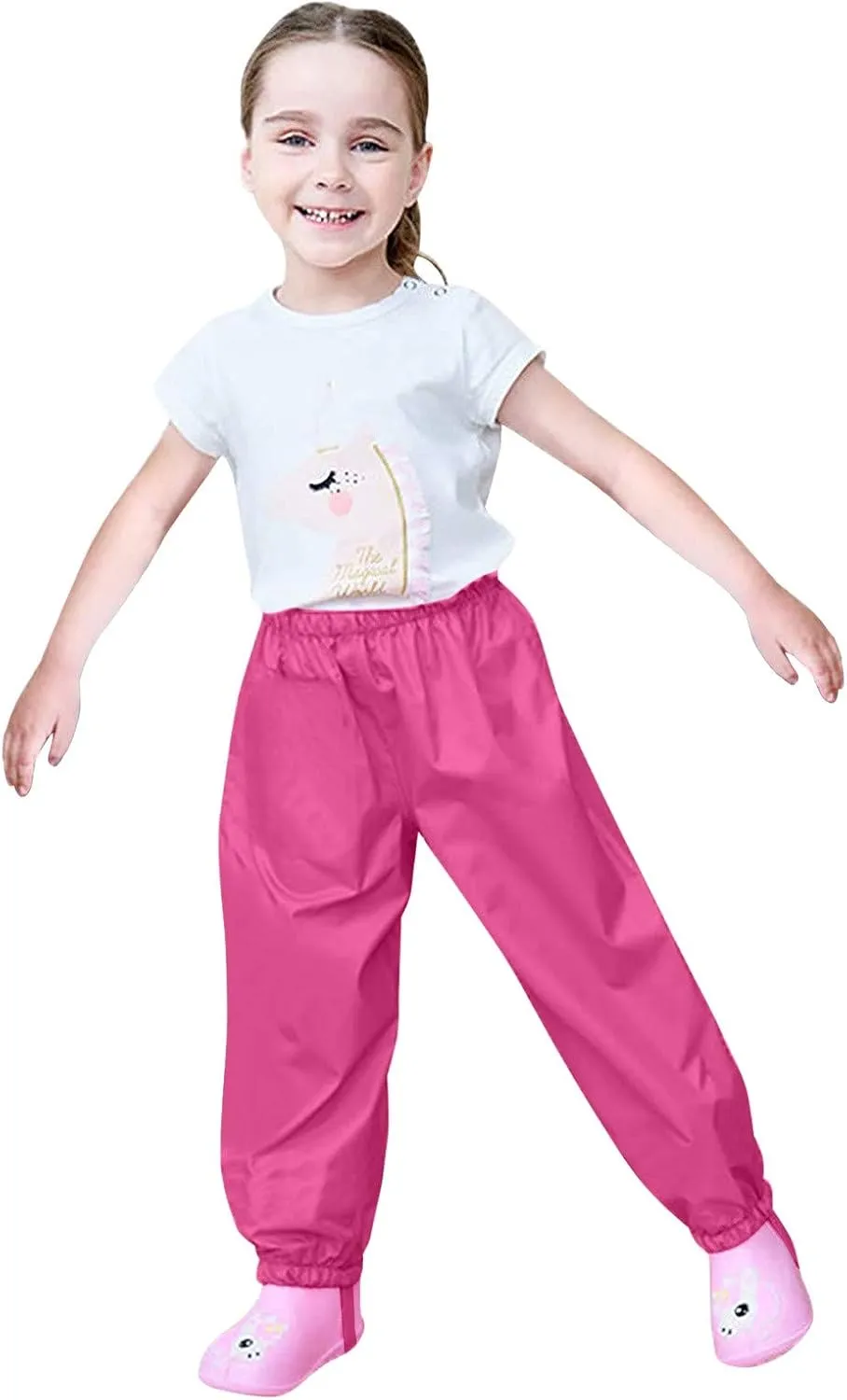 Toddler Boys Girls Plain Rain Pants Kids Waterproof Overalls Elastic Waist Reflective Mud Pants Lightweight
