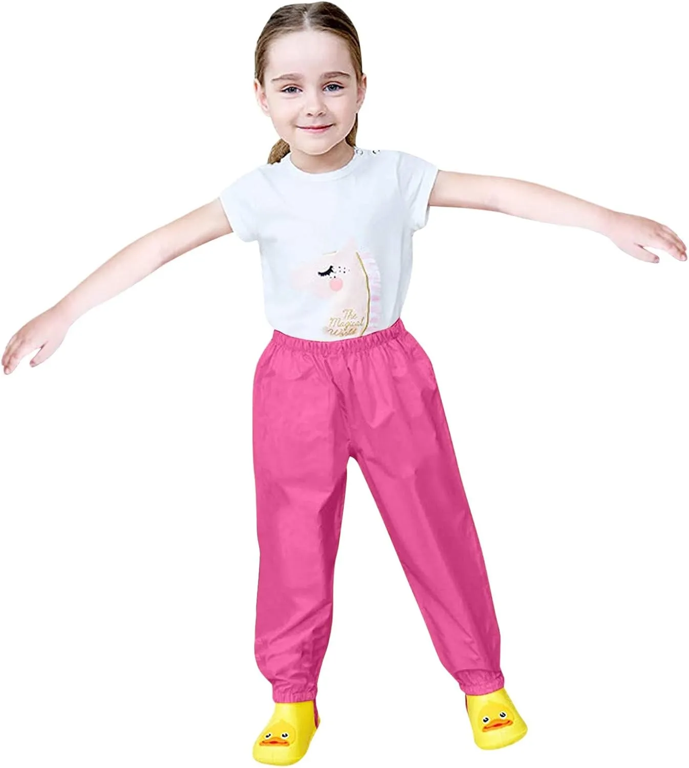 Toddler Boys Girls Plain Rain Pants Kids Waterproof Overalls Elastic Waist Reflective Mud Pants Lightweight