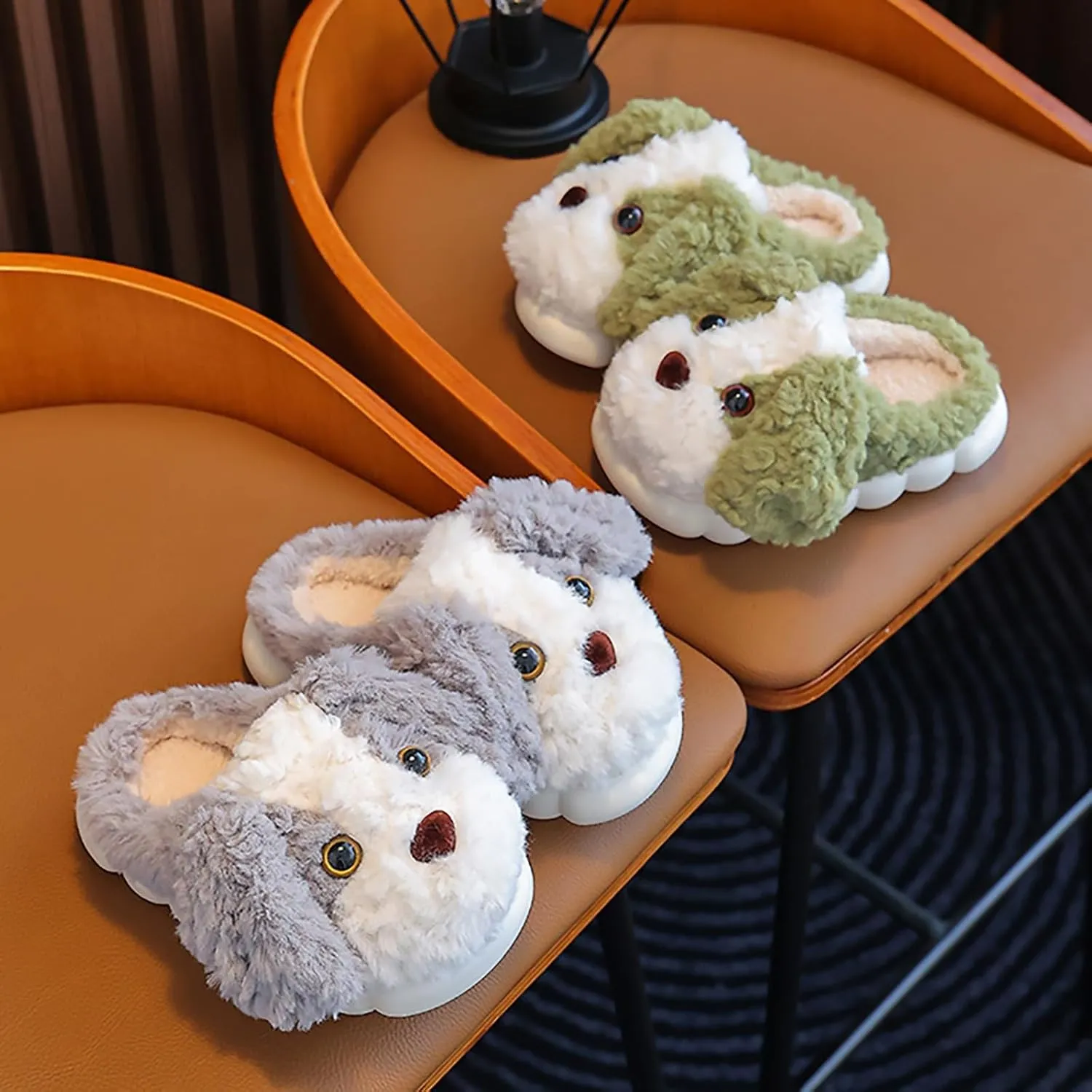 Toddler Girls Cotton Slippers Kids Indoor Bedroom Fuzzy Slippers Anti Slip Cute Puppy Pattern House Slippers