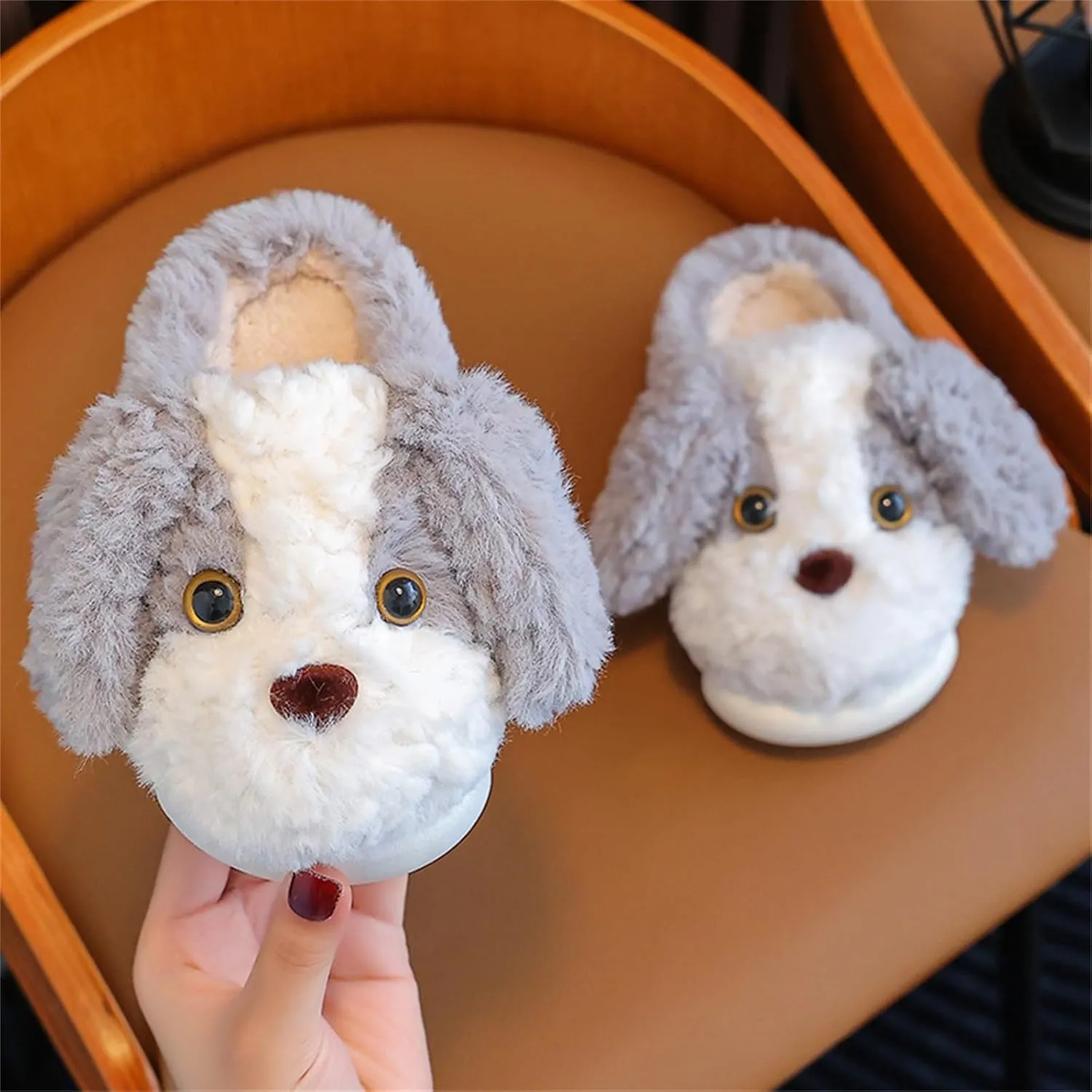 Toddler Girls Cotton Slippers Kids Indoor Bedroom Fuzzy Slippers Anti Slip Cute Puppy Pattern House Slippers