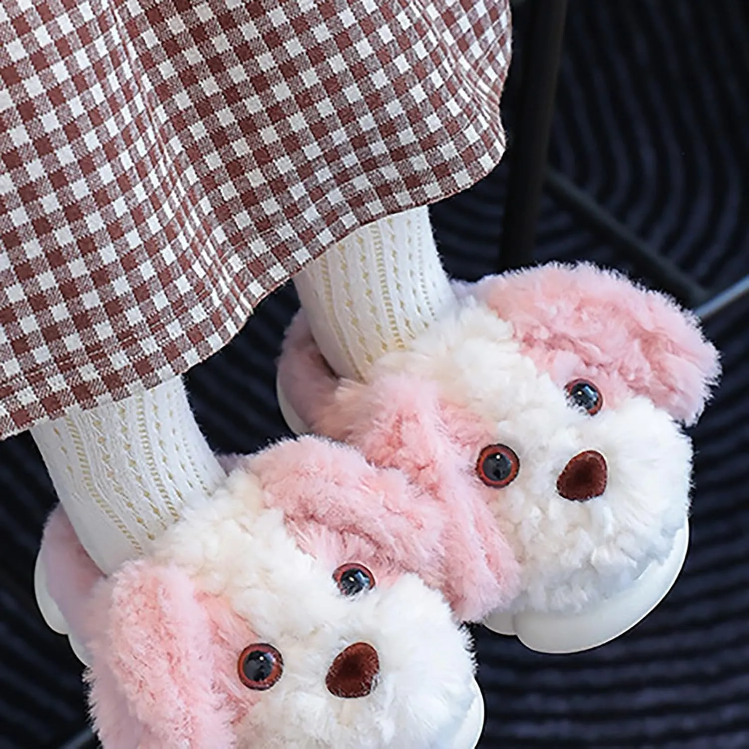 Toddler Girls Cotton Slippers Kids Indoor Bedroom Fuzzy Slippers Anti Slip Cute Puppy Pattern House Slippers
