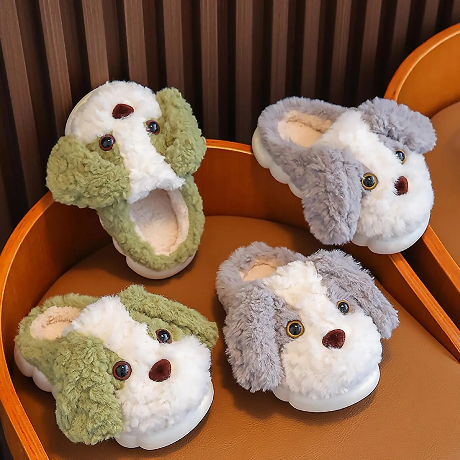 Toddler Girls Cotton Slippers Kids Indoor Bedroom Fuzzy Slippers Anti Slip Cute Puppy Pattern House Slippers