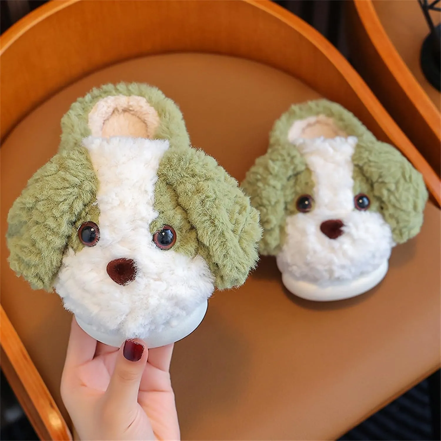 Toddler Girls Cotton Slippers Kids Indoor Bedroom Fuzzy Slippers Anti Slip Cute Puppy Pattern House Slippers