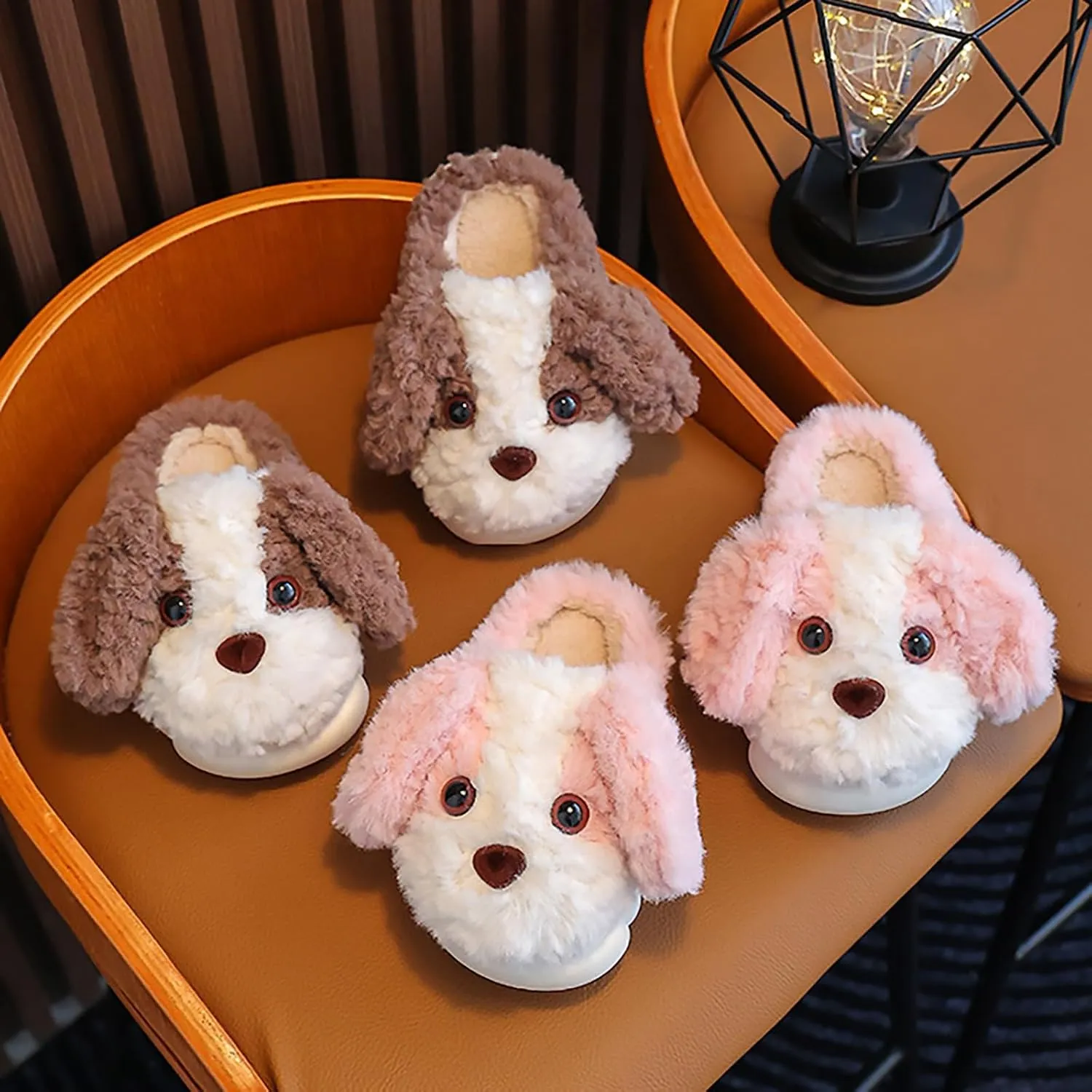 Toddler Girls Cotton Slippers Kids Indoor Bedroom Fuzzy Slippers Anti Slip Cute Puppy Pattern House Slippers