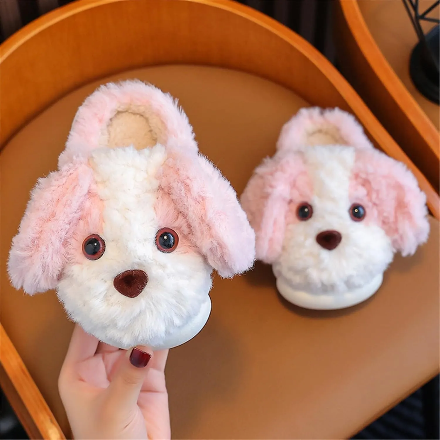 Toddler Girls Cotton Slippers Kids Indoor Bedroom Fuzzy Slippers Anti Slip Cute Puppy Pattern House Slippers