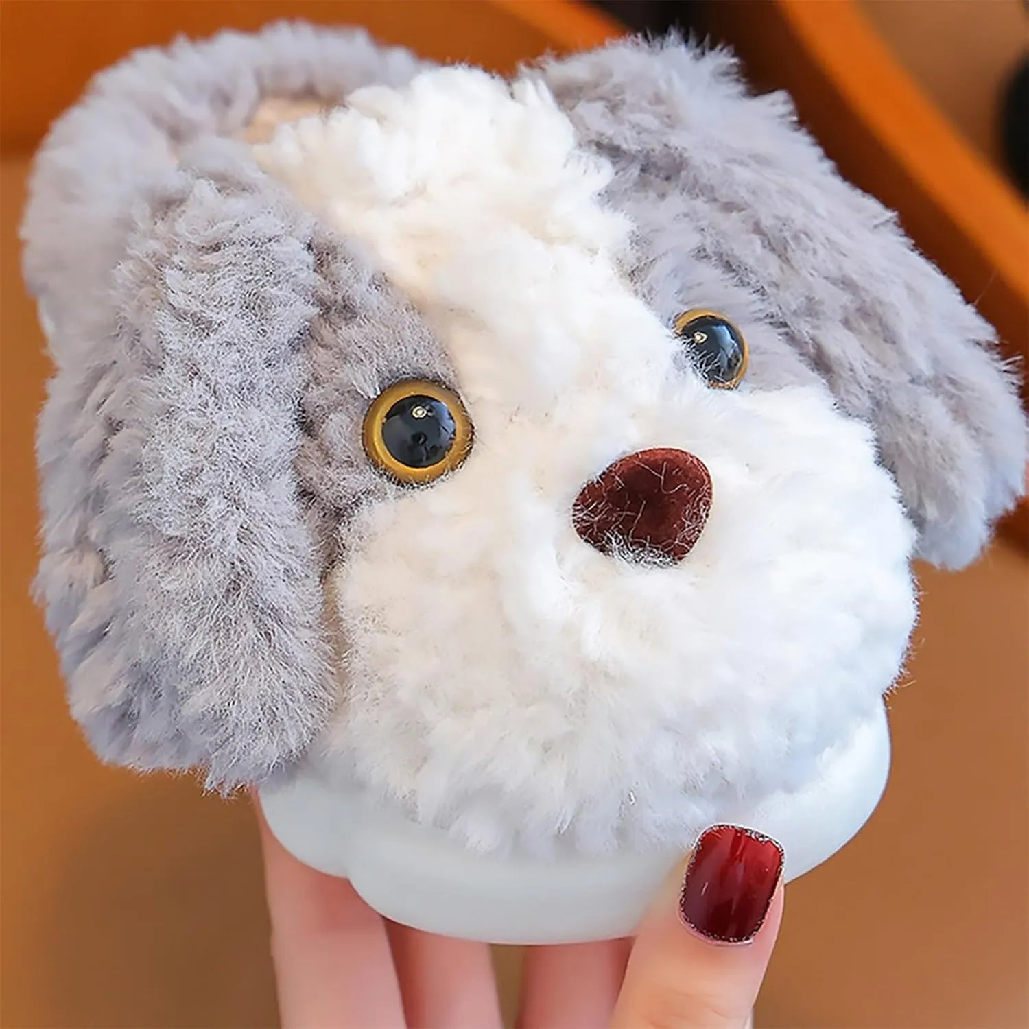 Toddler Girls Cotton Slippers Kids Indoor Bedroom Fuzzy Slippers Anti Slip Cute Puppy Pattern House Slippers