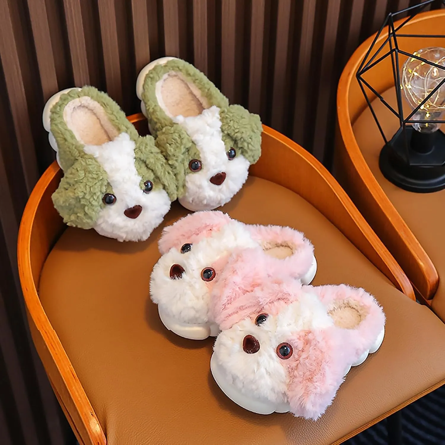 Toddler Girls Cotton Slippers Kids Indoor Bedroom Fuzzy Slippers Anti Slip Cute Puppy Pattern House Slippers