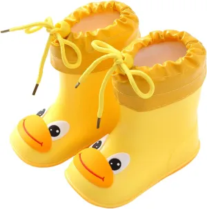 Toddler Kids Cute Duck Rain Boots Boys Girls Cartoon Reflective Solid Waterproof PVC Rubber Boots in 3D Patterns