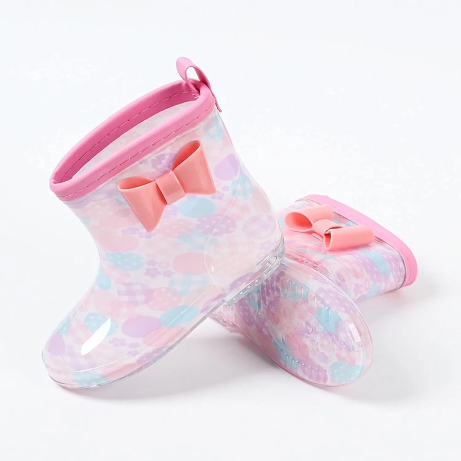 Toddler Kids Rain Boots Short Cute Rainbow Bow Rain Boots Baby Easy On Lightweight Fashion Casual Rain Boots