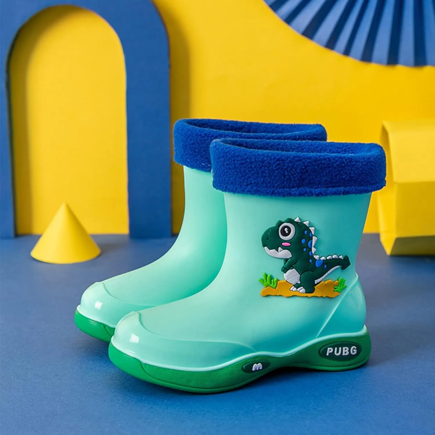 Toddler Warm Lined Rain Boots Baby Kids Dinosaur Rain Shoes Children Waterproof Winter Shoes for Boys Baby Snow Boots