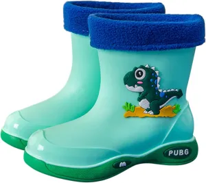 Toddler Warm Lined Rain Boots Baby Kids Dinosaur Rain Shoes Children Waterproof Winter Shoes for Boys Baby Snow Boots