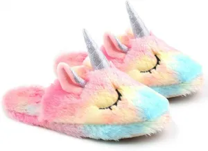 Unicorn Slippers for Girls Women Cute Cotton Rainbow Warm Anti-Slip Slippers