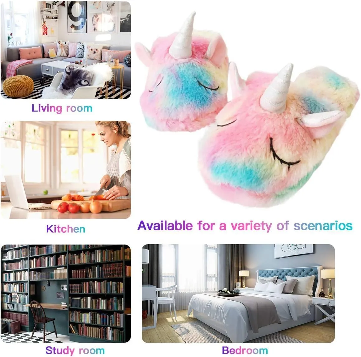 Unicorn Slippers for Girls Women Cute Cotton Rainbow Warm Anti-Slip Slippers