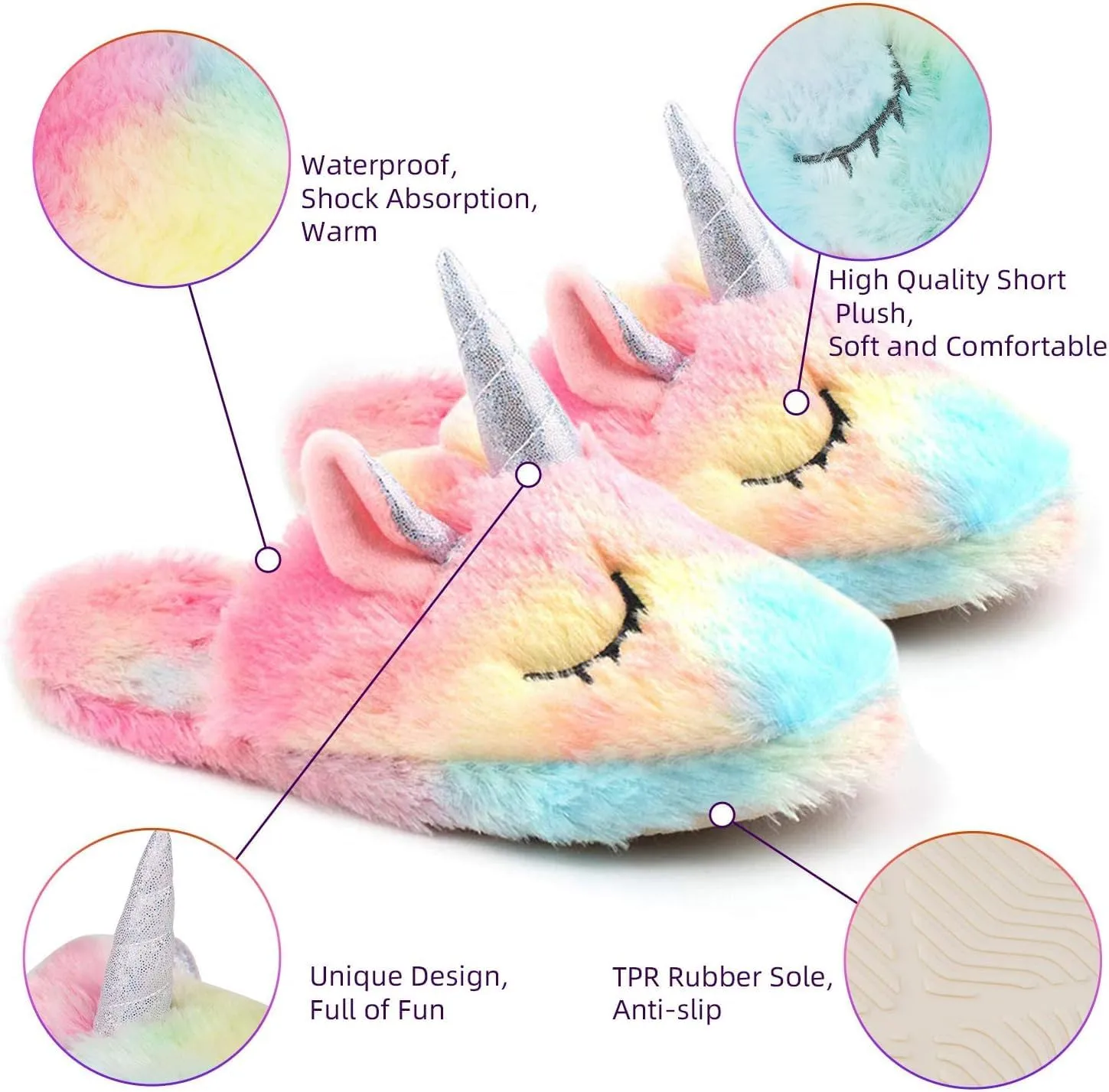 Unicorn Slippers for Girls Women Cute Cotton Rainbow Warm Anti-Slip Slippers