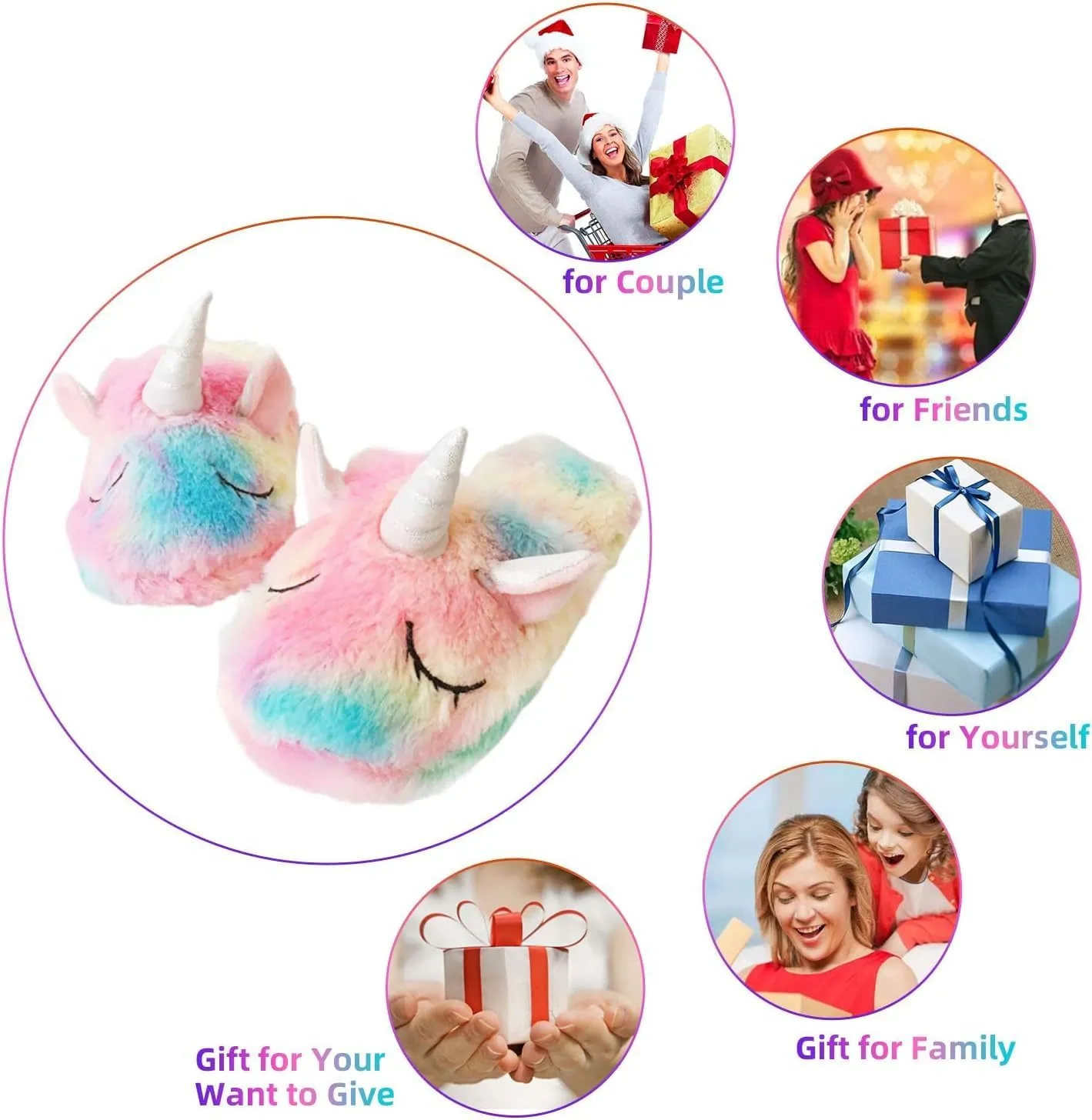 Unicorn Slippers for Girls Women Cute Cotton Rainbow Warm Anti-Slip Slippers