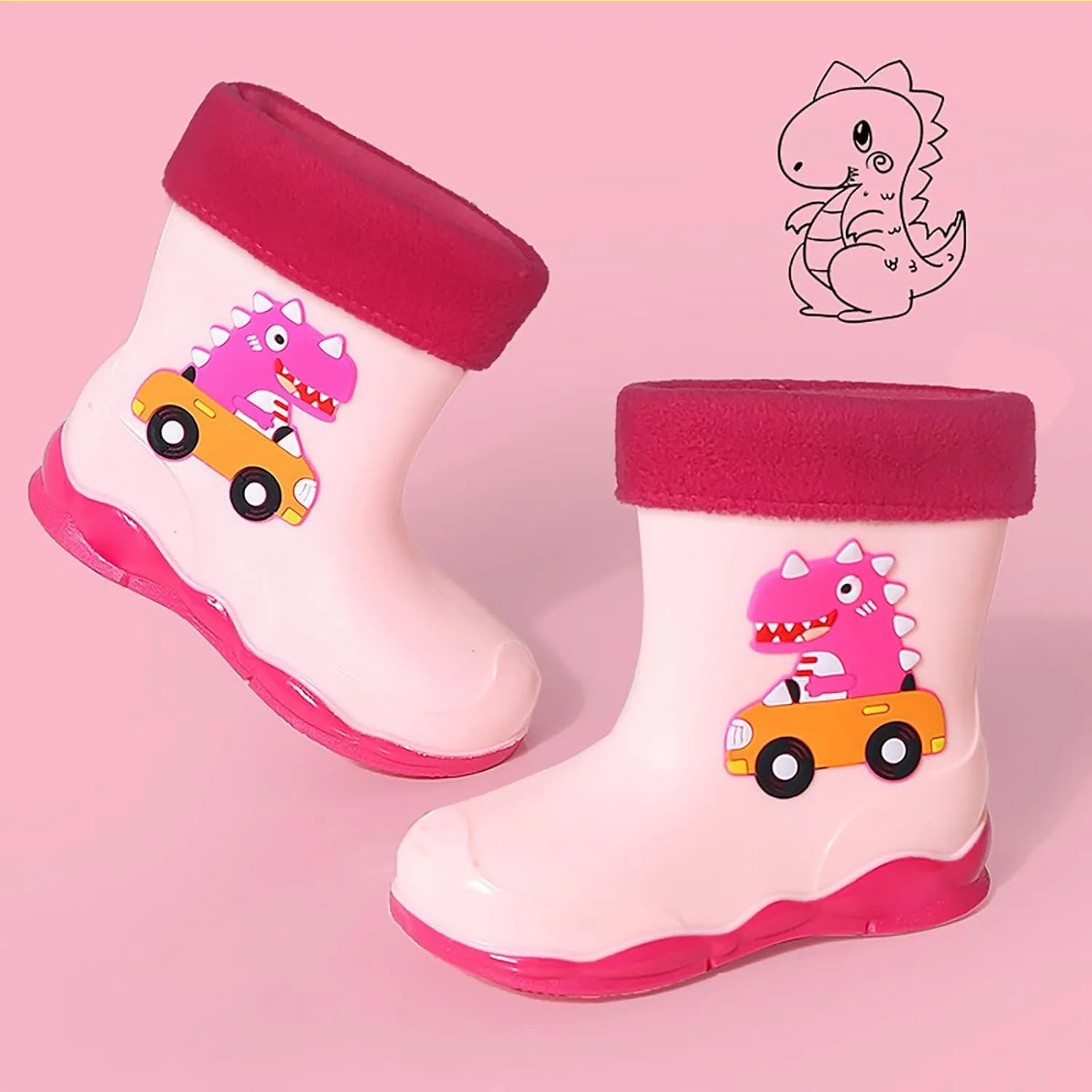 Unisex-Child Kids Rubber Waterproof Rain Boot for Boys and Girls Cute Dinosaur Cartoon Rain Shoes Mud Toddler Shoes