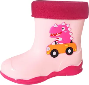 Unisex-Child Kids Rubber Waterproof Rain Boot for Boys and Girls Cute Dinosaur Cartoon Rain Shoes Mud Toddler Shoes