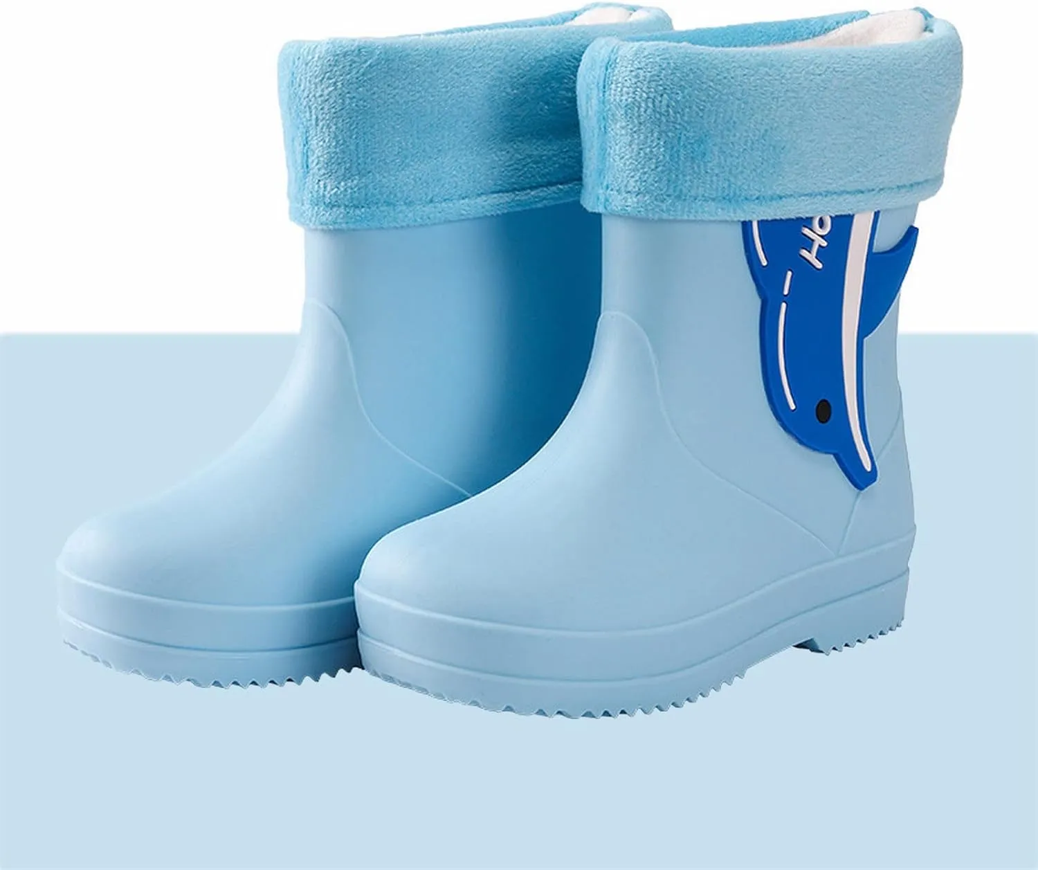 Unisex Child Walking Shoes Fleece Lined Waterproof Rain Boots Cute Cartoon Lightweight Toddler Rubber Baby Booties