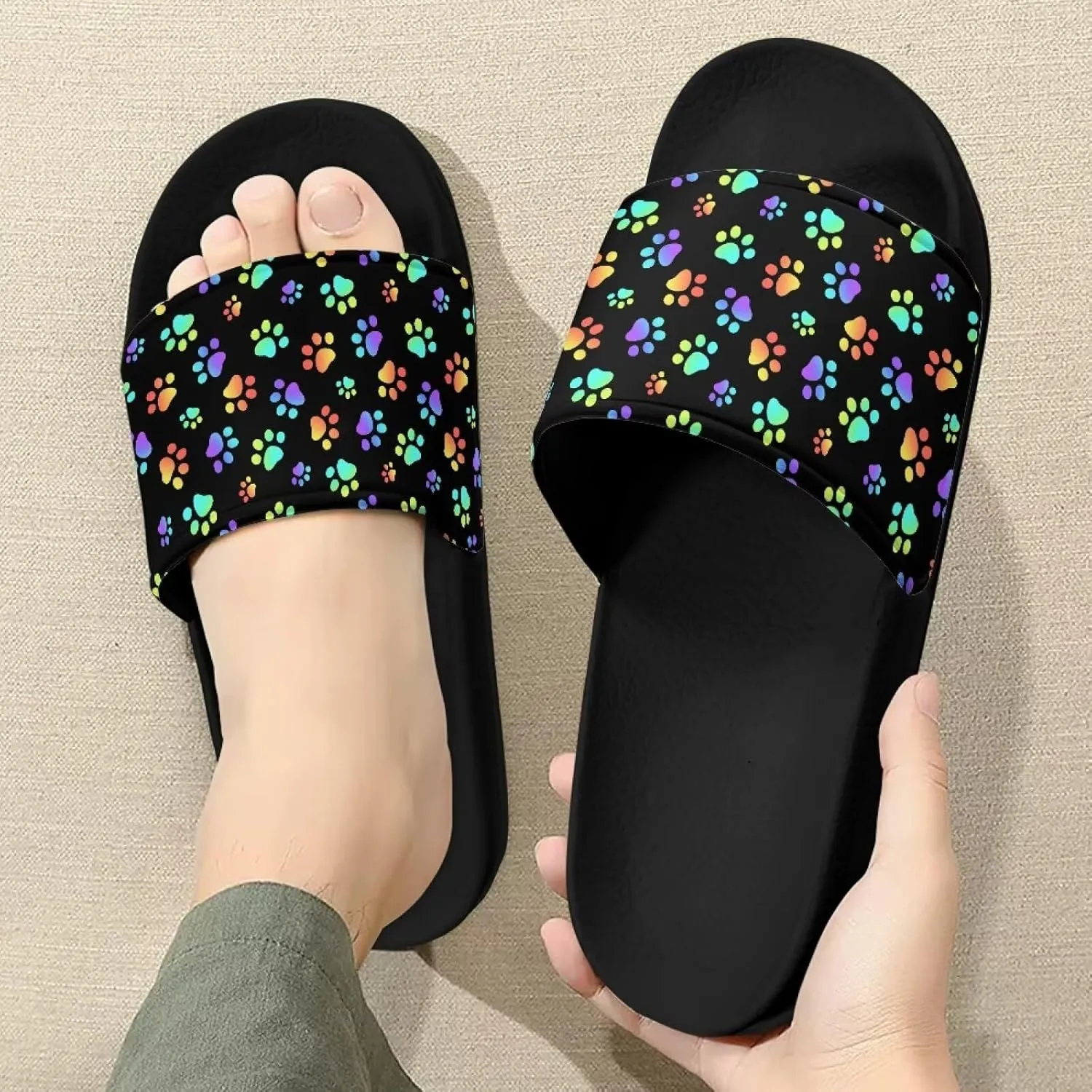 Unisex Slide Sandals with Soft Footbed Comfort Slides for Women and Men, Slide Sandals Leather Size 6-13.5