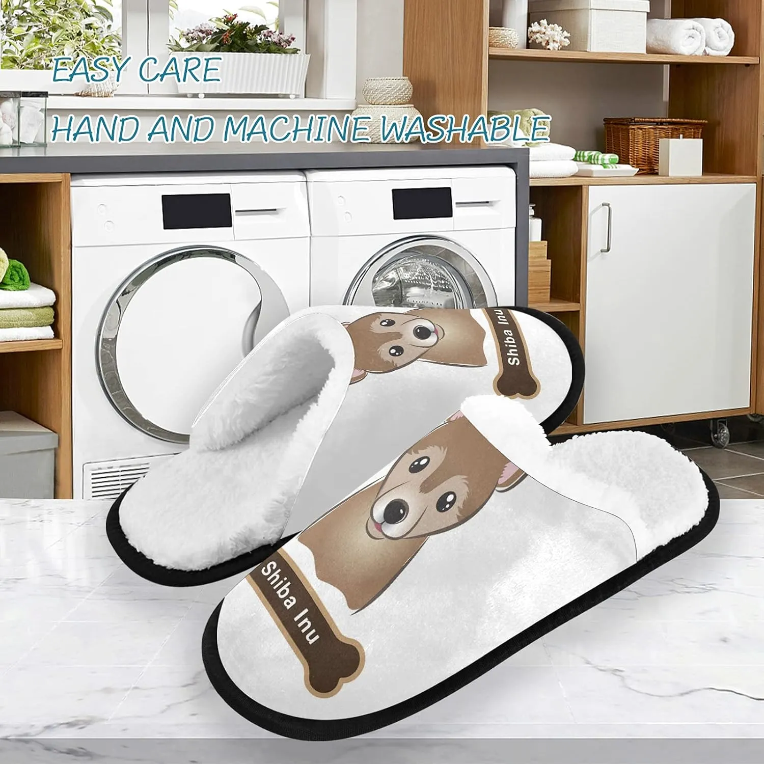 Unisex Slippers Fuzzy Feet Plush Slippers Anti-Slip Warm House Shoes M/L