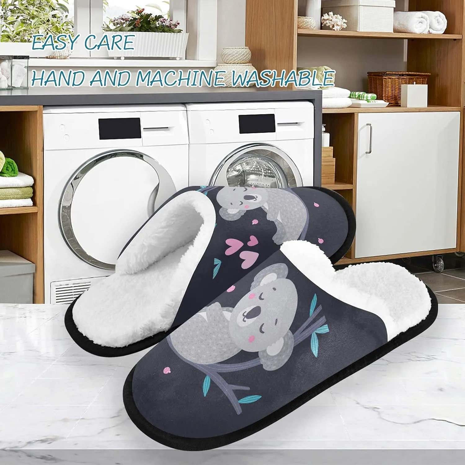Unisex Slippers Fuzzy Feet Plush Slippers Anti-Slip Warm House Shoes M/L