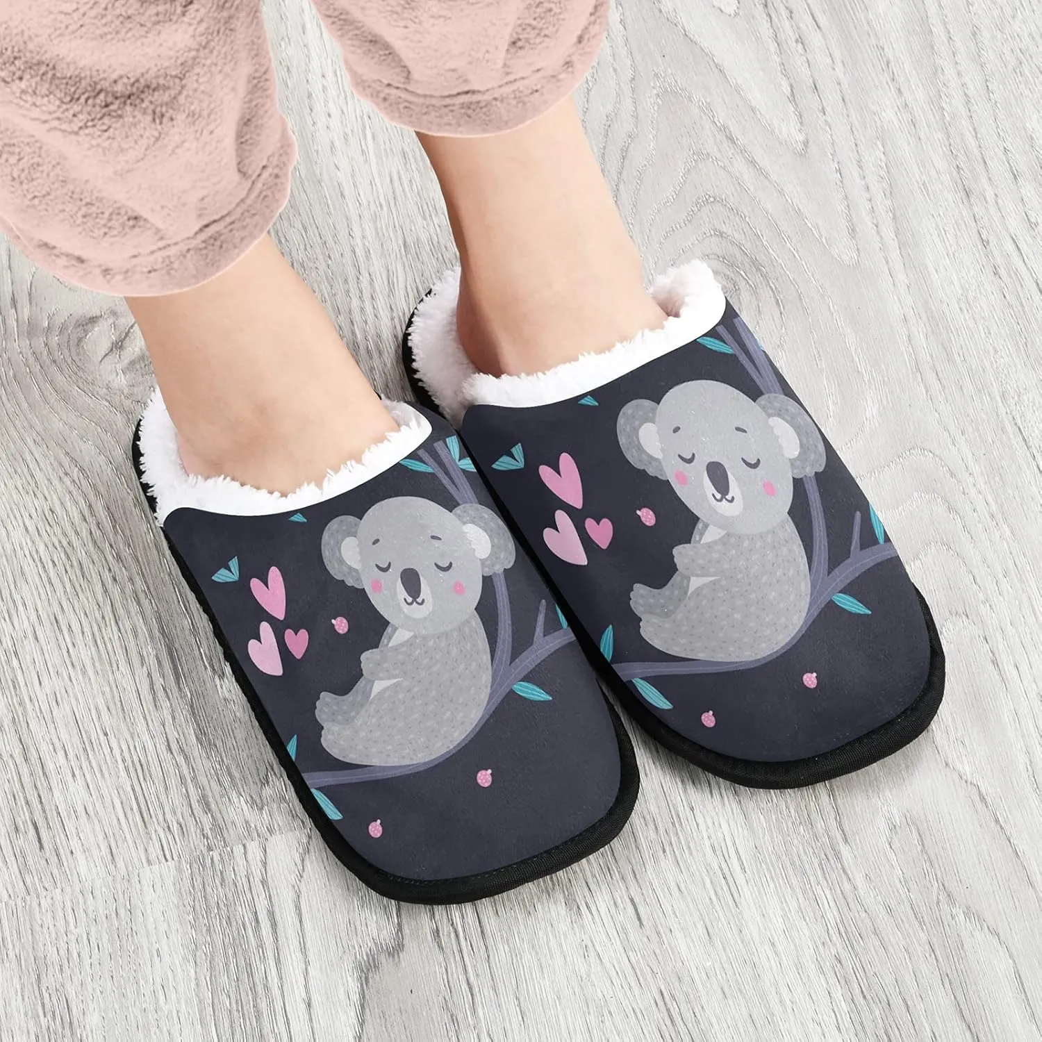 Unisex Slippers Fuzzy Feet Plush Slippers Anti-Slip Warm House Shoes M/L
