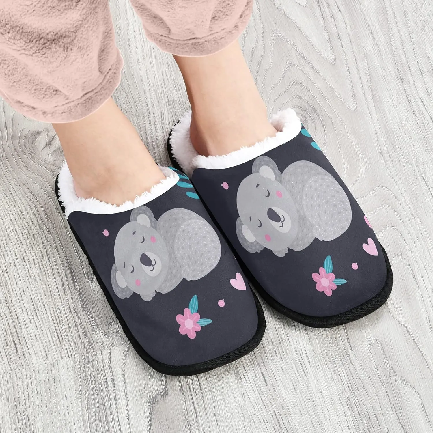 Unisex Slippers Fuzzy Feet Plush Slippers Anti-Slip Warm House Shoes M/L