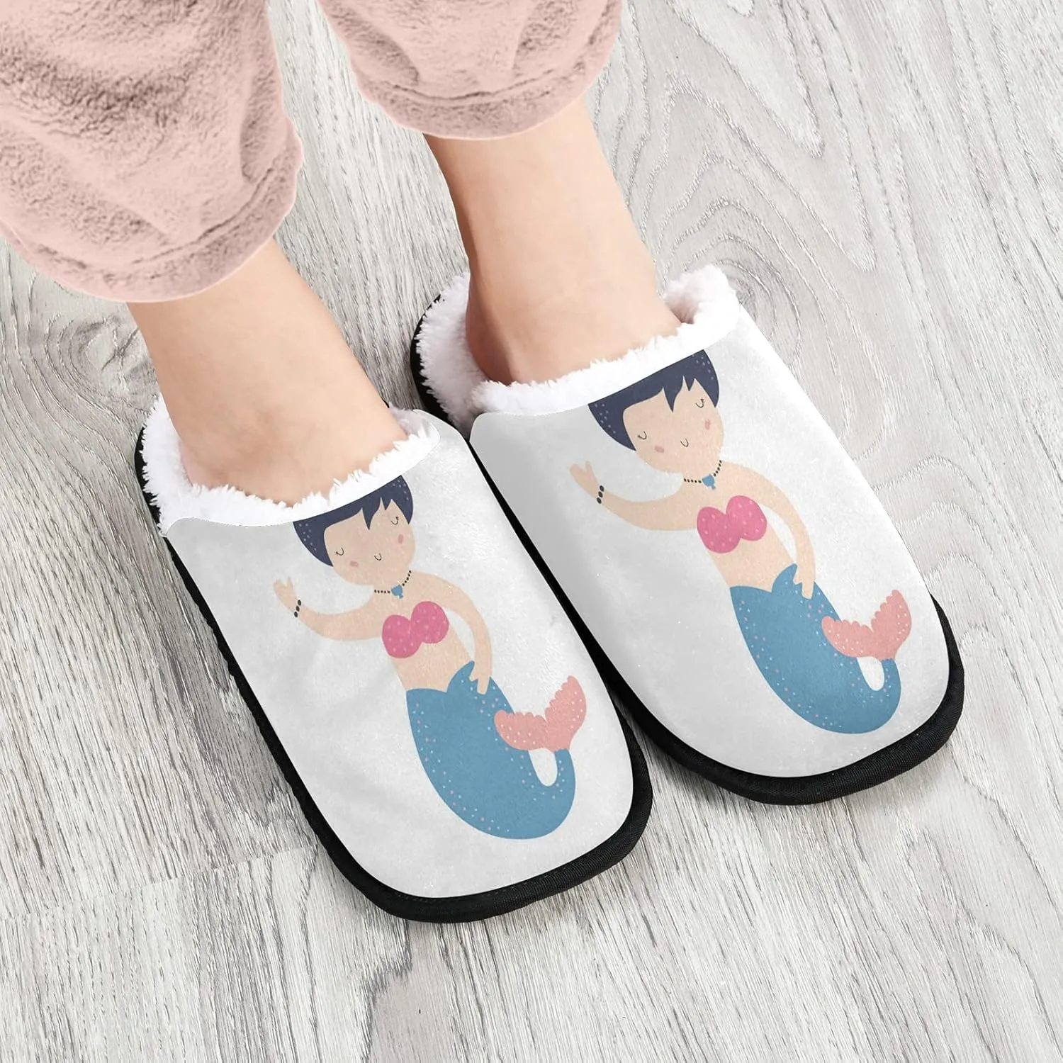 Unisex Slippers Fuzzy Feet Plush Slippers Anti-Slip Warm House Shoes M/L