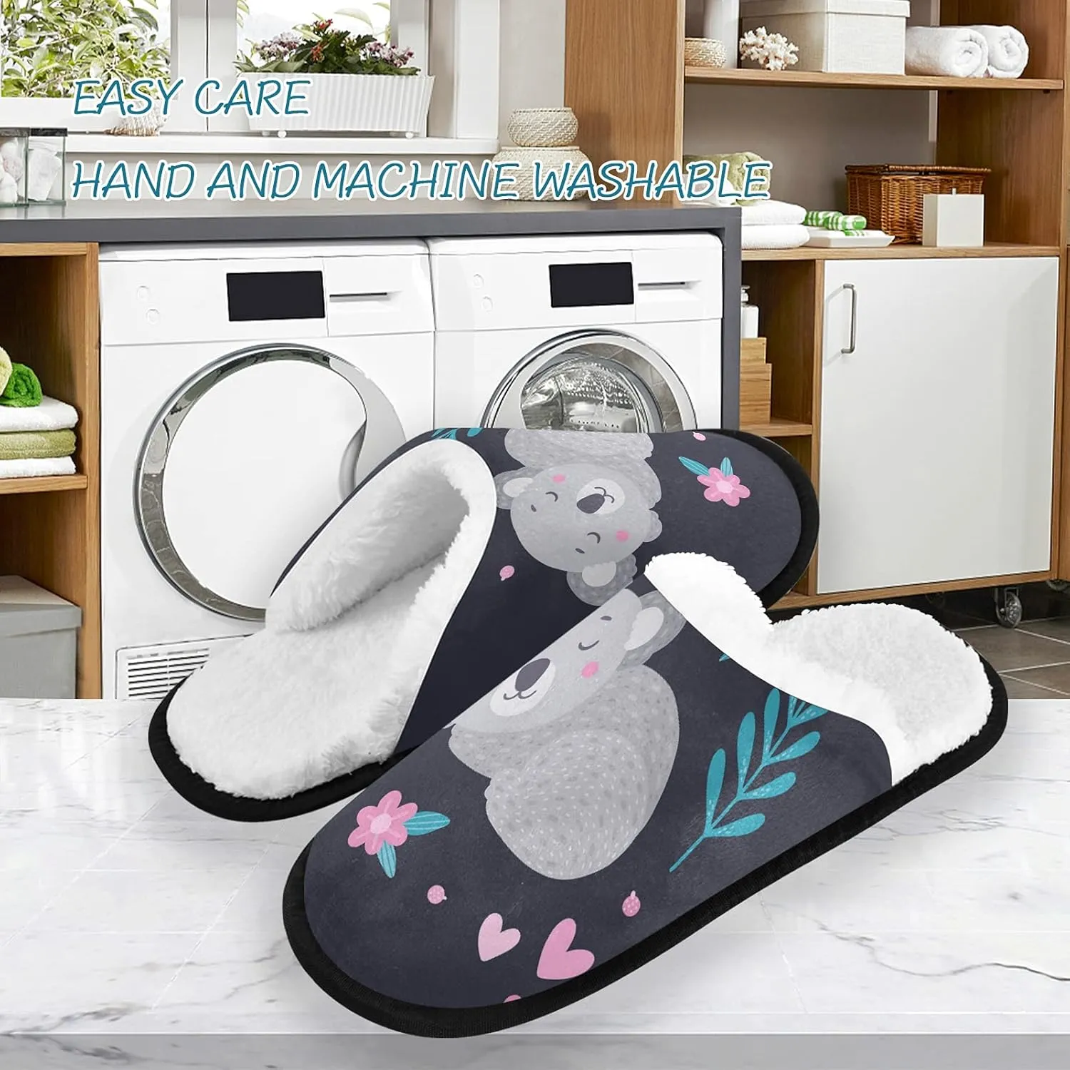 Unisex Slippers Fuzzy Feet Plush Slippers Anti-Slip Warm House Shoes M/L